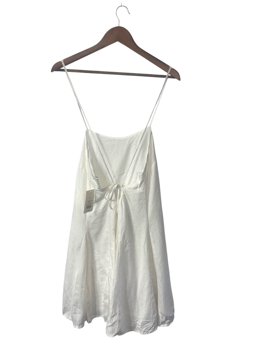 NEW A New Day Beach Bungalow White Linen Cotton Strap Mini Dress Size Medium - Picture 3 of 8